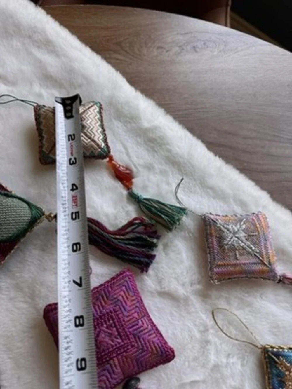 Embroidered Mini Pillow Ornament Christmas Decoration Grandma Core Lot Of 7